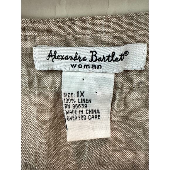 ALEXANDRA BARTLETT Woman Linen Blouse Beige Embroidered Hem Tunic Top | Size 1X - Picture 6 of 7